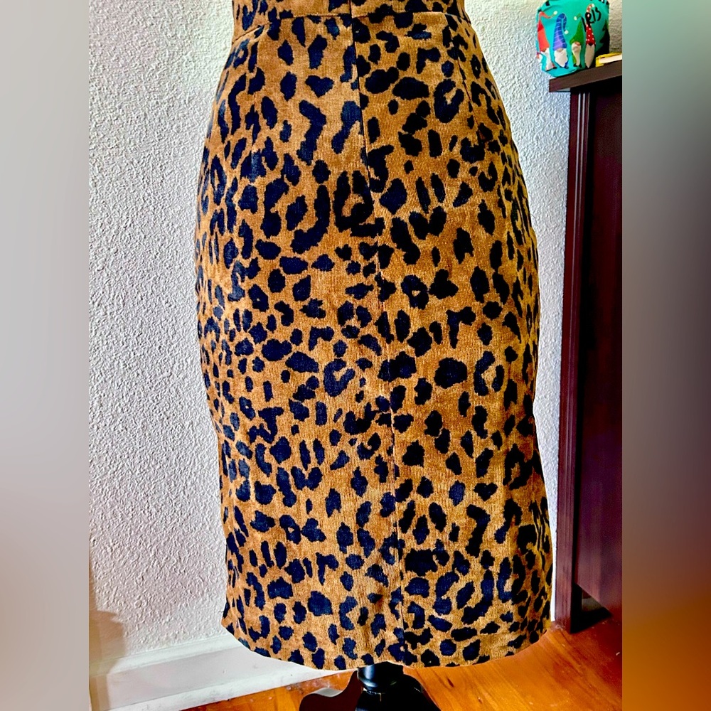 Corduroy leopard midi skirt